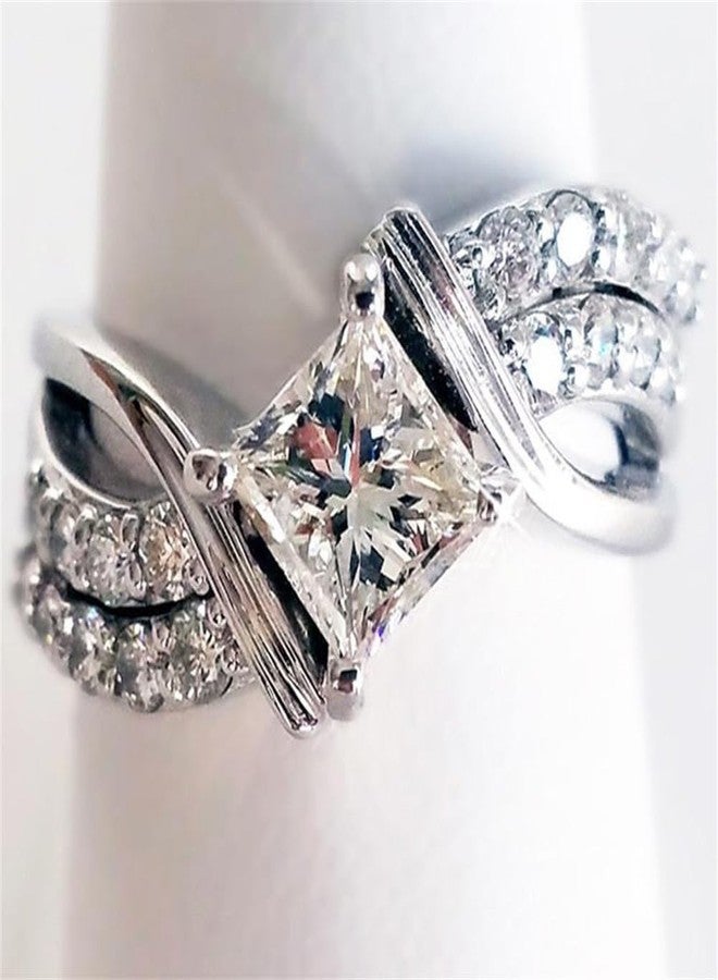AZQ 925 Sterling Silver Shiny Half Full Diamond Ring Multilayer Winding Square Cubic Zirconia Anniversary Rings CZ Diamond Multi Row Ring Eternity Engagement Wedding Band Ring for Women (US Code 9) - Image 2